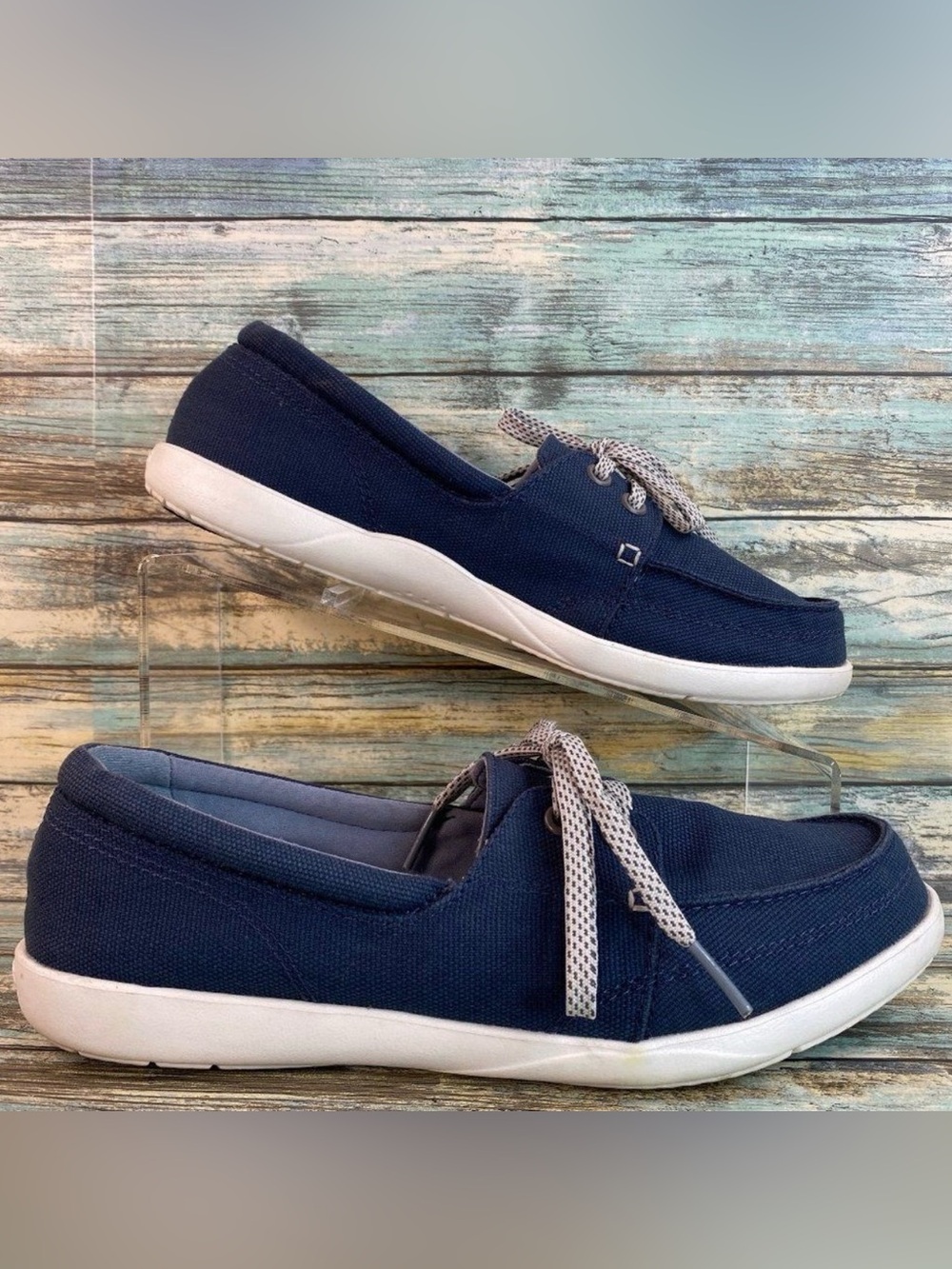 Crocs Blue Canvas Sneakers Womens 8M Lightweight Shoes Lace Up Casual